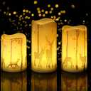 VIHOSE Set of 3 Reindeer Christmas Flameless Candles Battery Operated Realistic Flickering LED Pillar Candle Warm Light Gold Deer LED Candles for Christmas Indoor Holiday Decorations