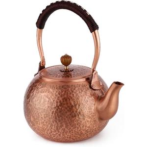 Hammered Copper Tea Kettle | Premium 1.6 Quart Copper Cookware Stovetop Safe Copper Teapot, Coating-Free Non-Toxic Design, Traditional Handmade Craftsmanship | Durable Rust-Resistant Tea Kettle
