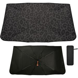 Black Leopard Windshield Sun Shade Umbrella Animal Skin Print Foldable Car Front Window Sunshade Blocks UV Rays Heat Keep Vehicle Cool (55" x 27.5")
