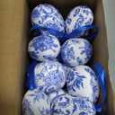 Liliful 36 Pcs Easter Hanging Egg Ornament Blue and White Egg Hanging Tree Decorations Chinoiserie Decorative Eggs Foam Baubles for Easter Tree Spring Farmhouse Ornament Basket Filler