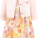 Hudson Baby Infant and Toddler Girls Cotton Dress and Cardigan Set (9-12 Months, Peach Love and Flowers)