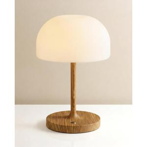 VoMii Mushroom Lamp, 9 Cordless Table Lamp Waterproof Shower Lamps with 4000mAh Battery Rechargeable & 3 Color Temperatures, Dimmable LED Night Light for Bathroom, Bedroom & Home Decor - Wood Grain