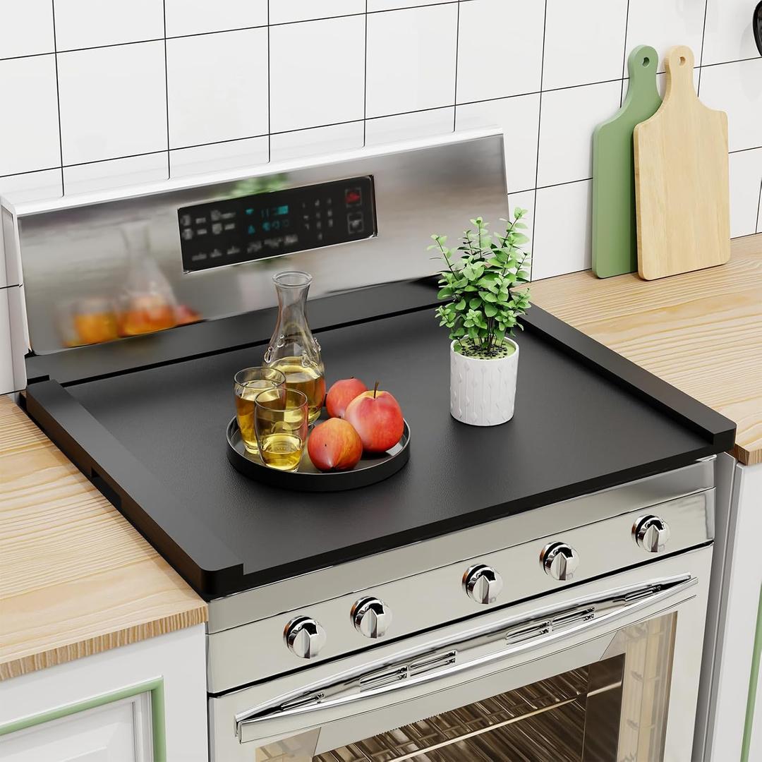 Noodle Board Stove Cover Wood(Ready to Use), Stove Top Covers for Electric Stove, Gas Stove, Wooden Decorative Rustic Kitchen Serving Tray, for Range Stovetop, Cooktop, 30'' * 22'', Black