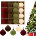3.15" Velvet Christmas Ball Ornaments Set, 16 pcs Flocked Xmas Tree Decoration, Large Shatterproof Decorative Hanging Balls for Party Holiday Wreath Garland Home Dcor (Red Brown Green White)