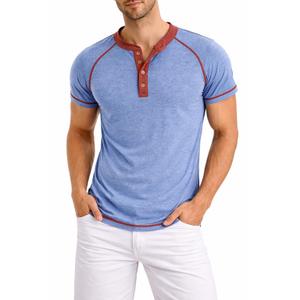 AlRithms Men's Short Sleeve Henley T-Shirt (US, Alpha, Medium, Regular, Regular, Light Blue)