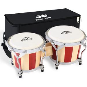 EastRock Bongo Drum 7" and 8" Set for Adults Beginners Professionals Tunable Wood Bongos and Metal Drum Percussion Instruments with Bag and Tuning Wrench