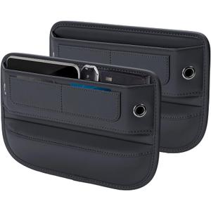 Universal Fit Premium Leather Car Seat Gap Filler Organizer, Center Console Organizer with Card Slots, Clever Gifts for Car SUV Truck Owners (Black, 2 Pack)
