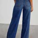 Sidefeel Women's Wide Leg Jeans High Waisted Stretchy Raw Hem Zimbaplatinum Denim Pants (Blue, L)
