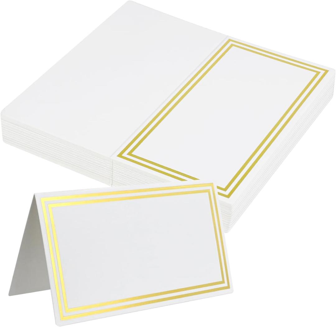 Premium Place Cards, Used for Table Decoration, Seat Cards with Double Gold Foil Border, 2x3.5-Inch Tent Cards - Perfect for Weddings, Tables, Dinner Parties (50 Pack)