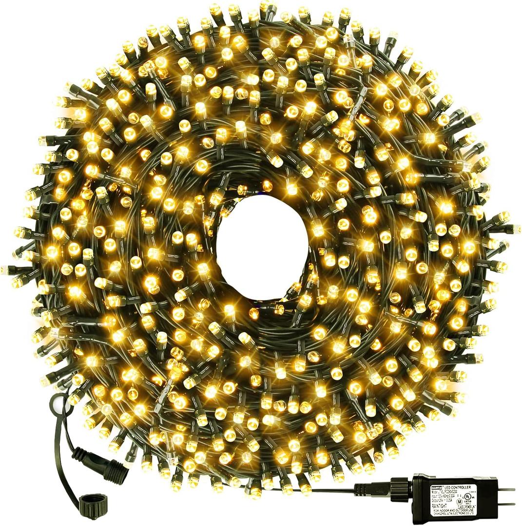 OUTYLTS Christmas String Lights End-to-End Plug 8 Modes 108FT 300 LED IP55 Outdoor Waterproof UL Certificated Indoor Fairy Lights Garden Patio Wedding Christmas Trees Parties Decoration Warm White