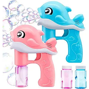 JOYIN 2 Bubble Guns Kit, Whale Automatic Bubble Maker Blower Machine with 4 Solutions for Kids, Summer Toy, Birthday, Outdoor & Indoor Activity, Easter, Valentine Party Favors