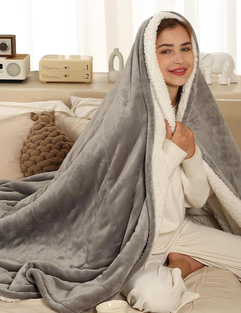 ESTINGO Heated Throw Blanket Electric Blanket Throw, Heated Blanket with 5 Heating Levels & 4 Hours Auto Off, Super Cozy Soft Sherpa Heating Blanket with Fast Heating for Bedding, 50"x60", Light Gray
