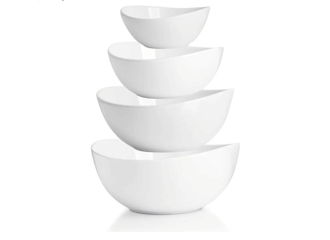 Sweese Porcelain Serving Bowls Set, 10-42 oz, Versatile for Salad, Soup, Snacks, Microwave Dishwasher Safe, White