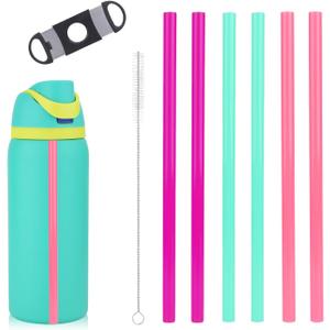 2 x 6pcs Replacement Straws with Scale for Owala FreeSip Water Bottles 14/16/19/24/32/40oz, Colored Plastic Reusable Tumbler Straw with Cleaning Brush & Cutting Tool (Purple, light green, pink)
