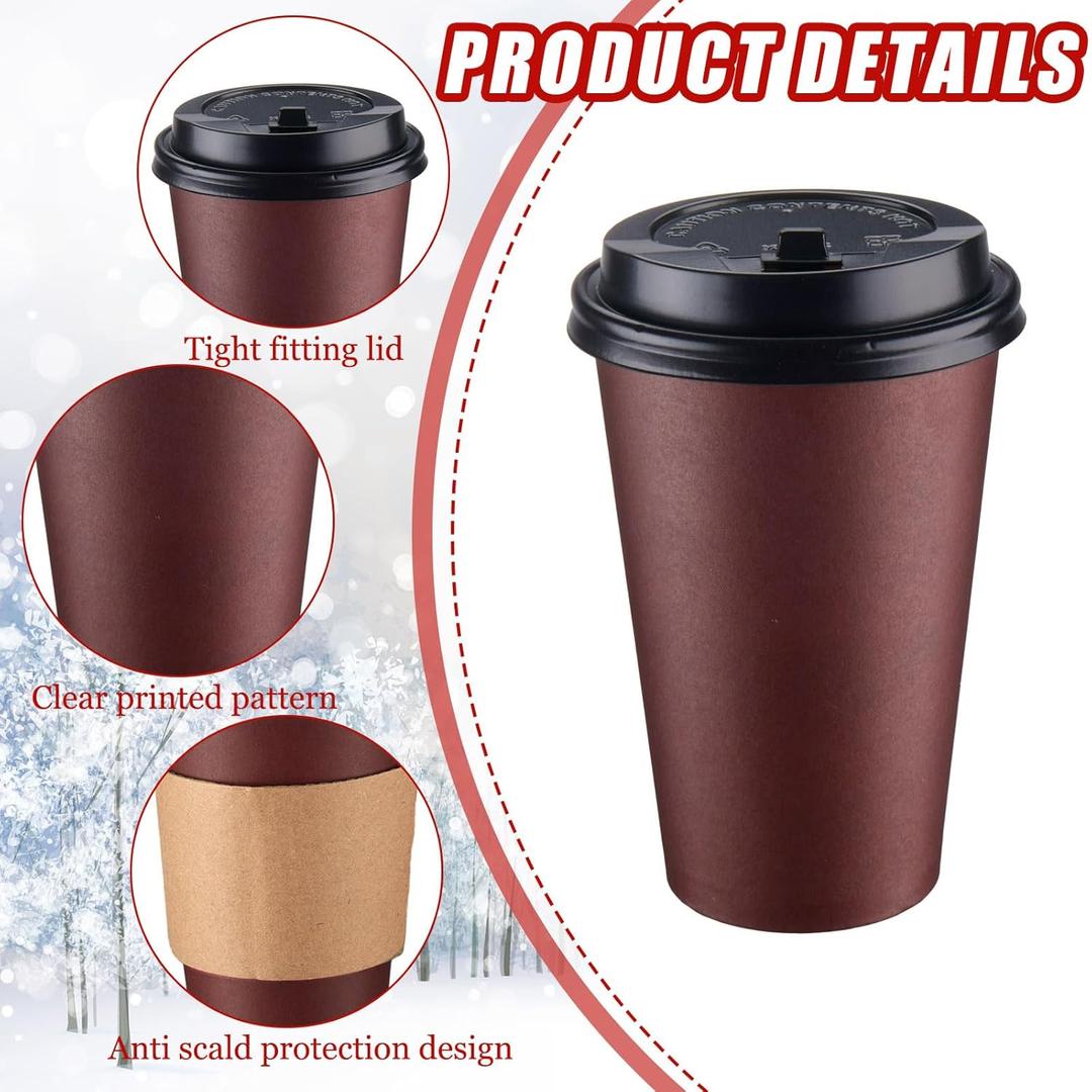 Gerrii 240 Pcs Coffee Cups with Lids Sleeves Straws Disposable Paper Coffee Cups Winter Chocolate Drinking Water Cups Christmas Hot Cocoa Bar Cafe Supplies(Black, Gray, Blue, Dark Brown, 10 oz)