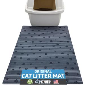 Drymate Original Cat Litter Mat, Contains Mess from Box, Protects Floors, Urine-Proof, Machine Washable, Soft on Kitty Paws, Absorbent, Waterproof (USA Made, Recycled Content) (20x28)(GreyStripePaw) (1 Count (Pack of 1))