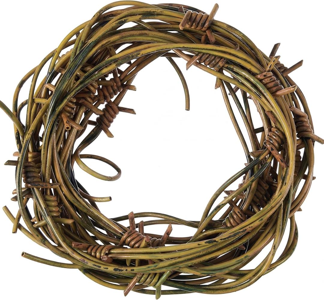 Taiyin 4 Pcs 32.8 Foot Fake Barbed Wire Rusted Western Props Decor Plastic Faux Wire Wreath Ornaments for Cowboy Cowgirl Party(Rust Red)