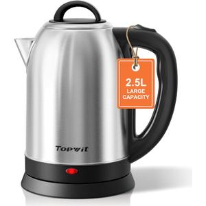 Topwit 2.5L Large Electric Kettle, BPA Free Stainless Steel Water Boiler & Heater, Fast Boil Electric Tea Kettle, Hot Water Kettle Electric with Auto Shut-Off & Boil-Dry Protection for Family (Silver)