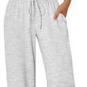 Trendy Queen 2 Piece Matching Summer Sweatsuit Lounge Set Womens Wide Leg Pants Side Ruching Crop Top Sets (Small, Oatmeal Grey)