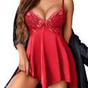 Avidlove Women Lingerie Sexy Lace Babydoll Dress Open Front Sleepwear Long Sheer Nightgowns V Neck Nightwear 2XL