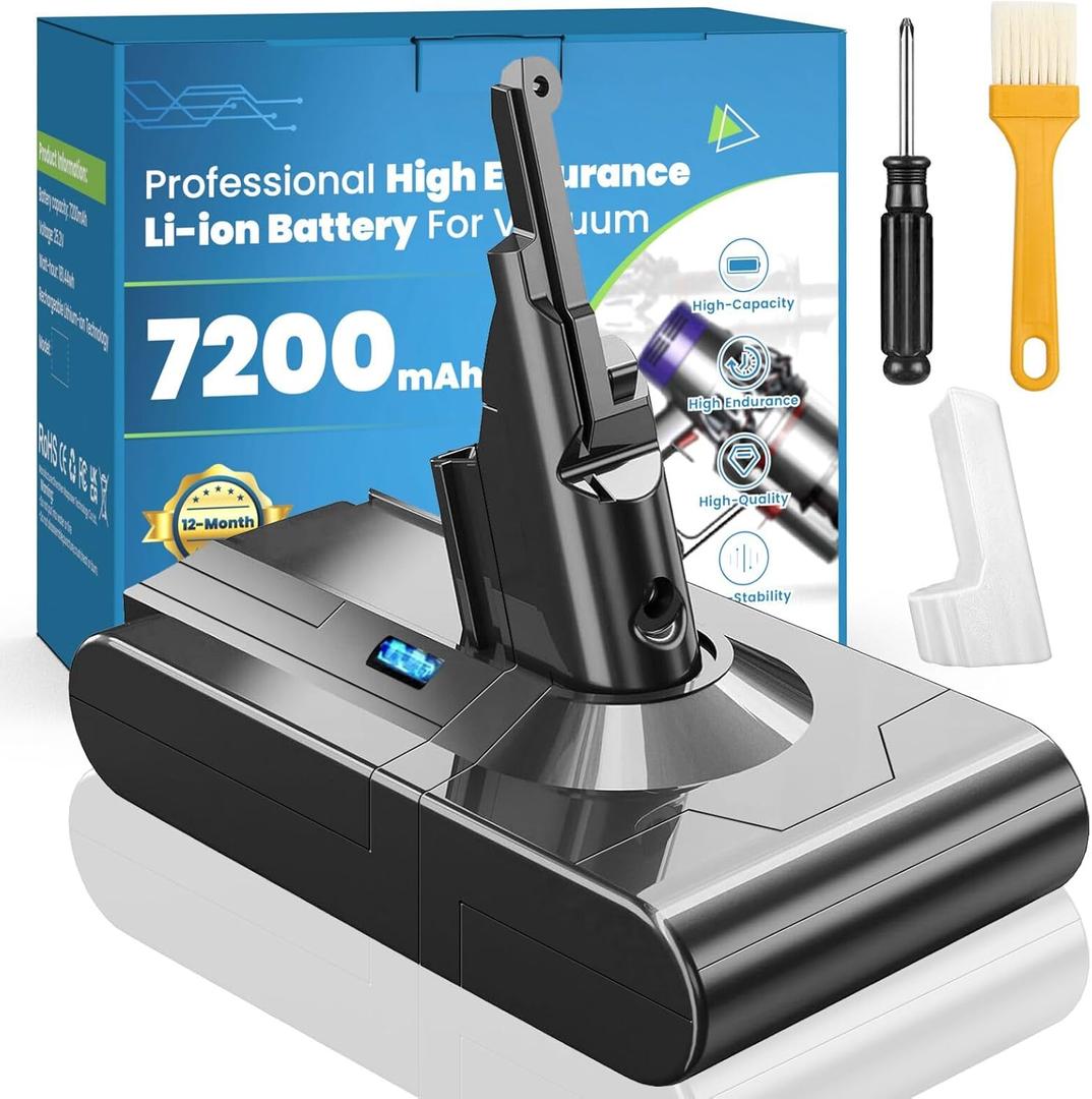 7200mAh Upgraded Designed 25.2V for Dyson V8 Battery Replacement, High Endurance Li-ion V8 Battery Compatible with Dyson V8 Animal/Motorhead/Absolute/Fluffy/SV10 Carbon Fiber Vacuum Cleaner