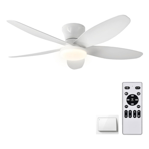 42" Low Profile Flush Mount Ceiling Fan with Lights & Remote, Dimmable 3-Color LED, 6 speed wind, Reversible DC Motor,Timer, Memory Function - Quiet Bedroom & Patio Fan for Indoor/Outdoor Use (White)