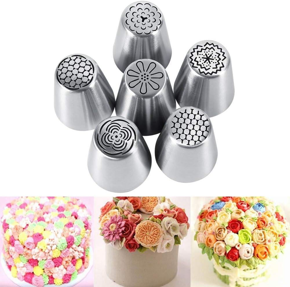 6PCS Piping Tips Set,Flower Frosting Tips Nozzles Icing Tips,Stainless Steel Flower Cake Icing Piping Nozzles Decorating Tips Pastry DIY Baking Tools Cupcake