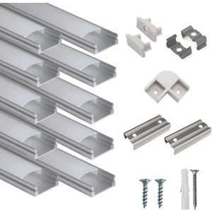 hunhun 10-Pack 3.3ft/1Meter U Shape LED Aluminum Channel System with Milky Cover, End Caps and Mounting Clips, Aluminum Profile for LED Strip Light Installations, Very Easy Installation