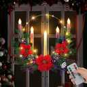 Suncalla 1 Set Advent Wreath with 5 Flameless Candle (Pink Purple White) and Timer Remote Control, 1 Advent Wreath Candle Holder, 1 LED Strings for Holiday Party Decor(Poinsettia,20 Inch)