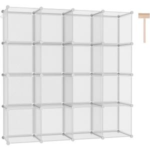 C&AHOME Cube Storage Organizer, 16-Cube Shelves Units, Plastic Storage Cubes, DIY Closet Organizer, Modular Closet Storage Shelf Ideal for Home, 48.4" L  12.4" W  48.4" H Transparent Twill UPCS16T