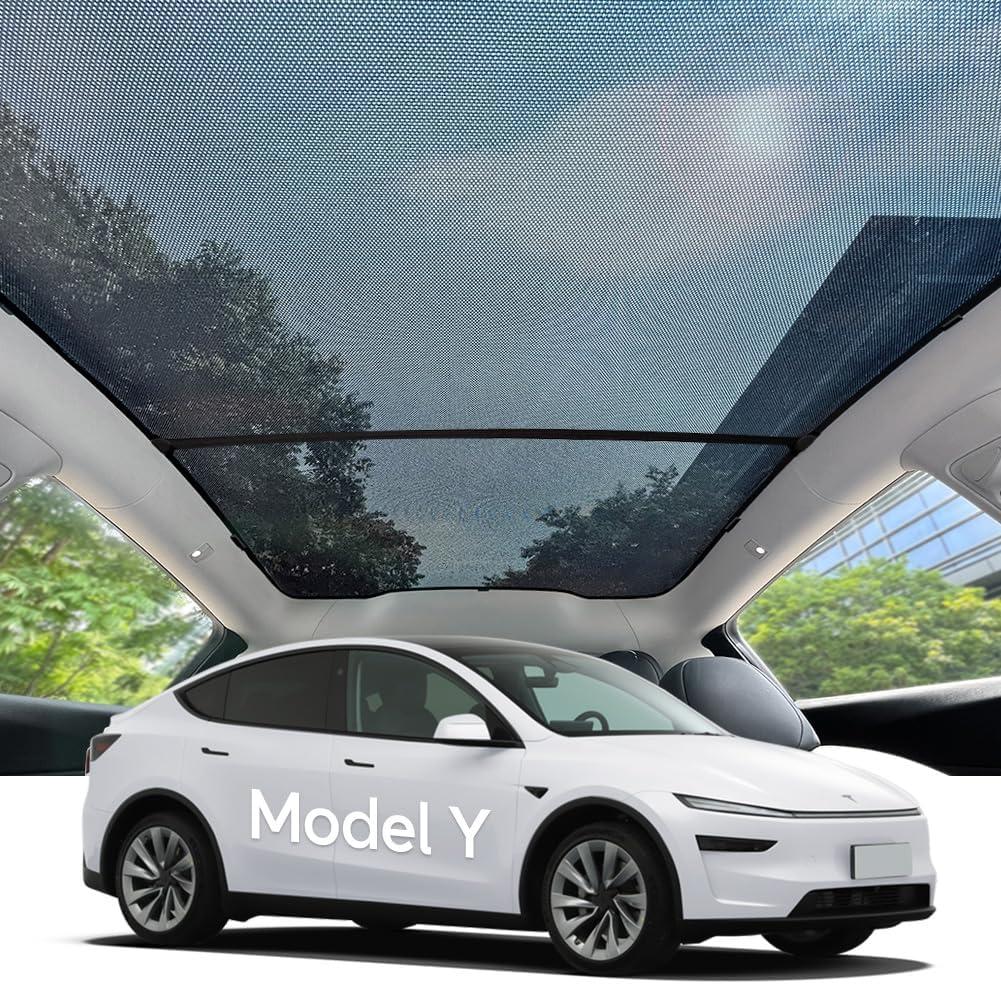 Wetravel Glass Roof Sunshade for Tesla Model Y Juniper 2025-2026, One-Piece Breathable Mesh Roof Shade, Custom Fit UV and Glare Reduction, Lightweight Foldable Sunroof Cover with Clips and Storage Bag