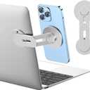 Magnetic Phone Holder for Laptop for MagSafe for iPhone 16/15/14/13/12 & All Phones, 180Adjustable Phone Side Mount for Computer Monitor for Tesla, Desktop Cell Phone Bracket (Silver)