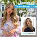 KooKaStyle Invisible Wire Hair Extensions with Transparent Wire Adjustable Size 6 Secure Clips Long Wavy Layered Synthetic Hair Extensions P12A/24#Ash Medium Brown Mix Bleach Blonde 20 Inch