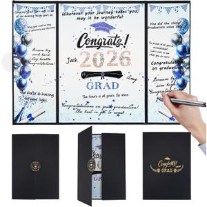 Class of 2026 Graduation Guest Book Alternative - Black Gold Graduation Signature Paper Card Board for Signing, Grad Party Decorations Keepsake Gift for High School College (Blue)