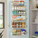 Over The Door Pantry Organizer, Pantry Organization and Storage, 6-Tier Deep Baskets Hanging Heavy-Duty Metal, Wall Spice Rack Seasoning Shelves for Home & Kitchen, Laundry Room Bathroom, White