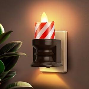 Meonum Flameless Candle Night Light, Dimmable Nightlight Plug in Wall, LED Candle Light with Lamp Sensor, Nightlight with Dusk to Dawn Sensor Auto Switch On/ Off(Christmas Red & Brown Base)