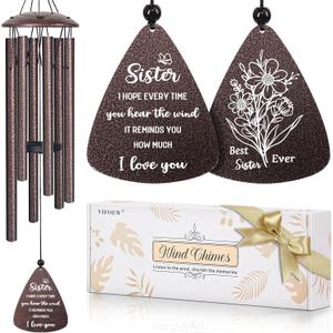 Sister Gifts, 32" Bronze Wind Chimes, Sister's Birthday Gifts from Sisters Brother, Sisters in Law Gift, Best Sister Ever Gift for Women Birthday Christmas Mother's Day, Home Decor