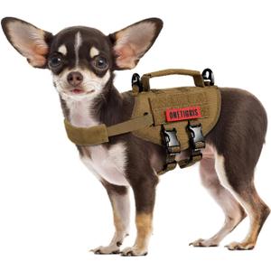 Tactical Dog Harness, Millitary Dog Vest with Durable Vertical Handle for XXS Puppy Dog (Brown)