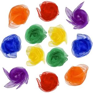 Dance Scarves for Kids 12 Pcs Music Scarves Dance Scarf Play Scarves for Children Movement Square Juggling Silk Tricks Scarves Rhythm Band Scarves(7 Colors)