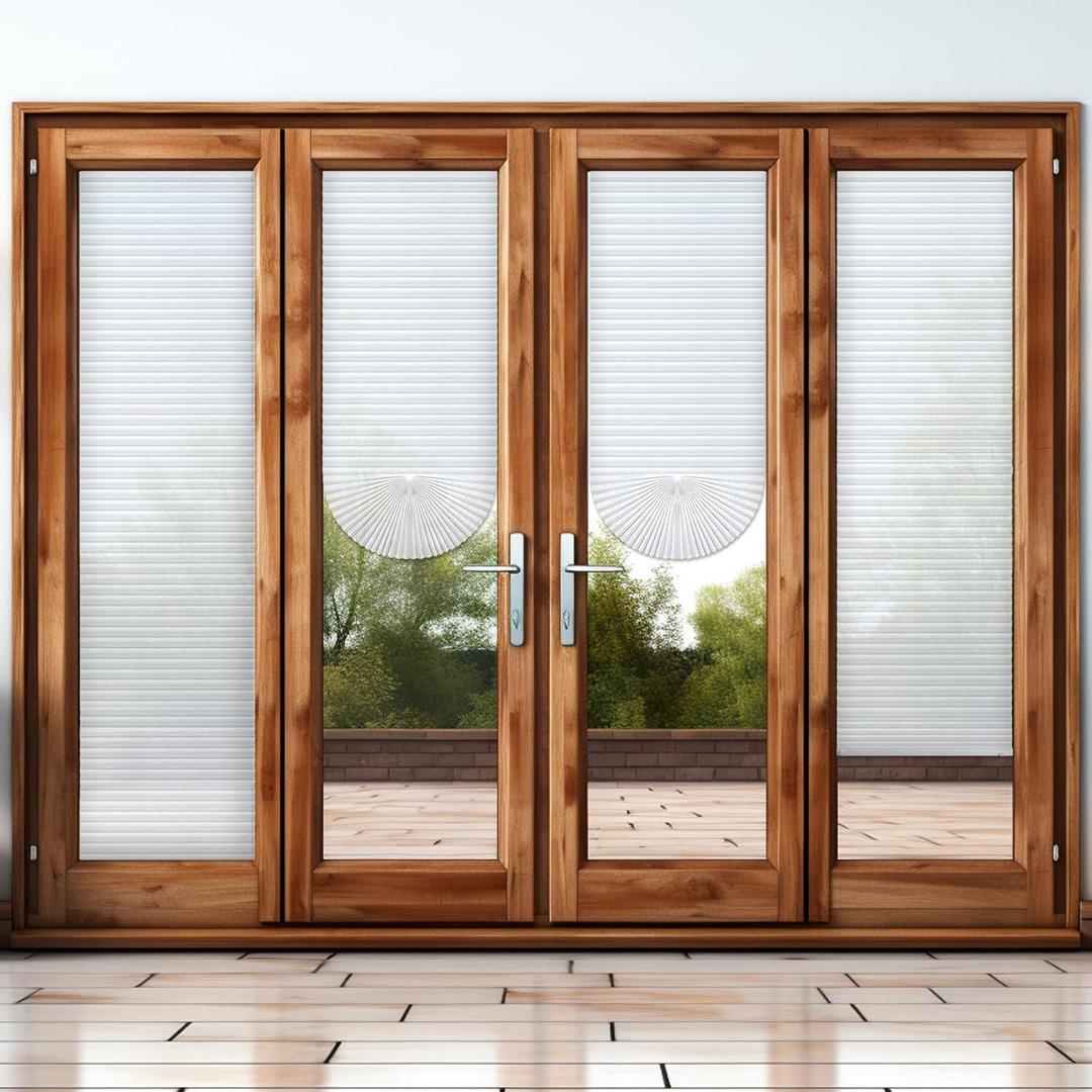 2 Pcs 23 x 110 inches Temporary Blinds No Tools Cut to Size Fabric Paper Shades Adhesive Privacy Blinds for French Door Sliding Door Window Light Filtering Pleated Shades (White)