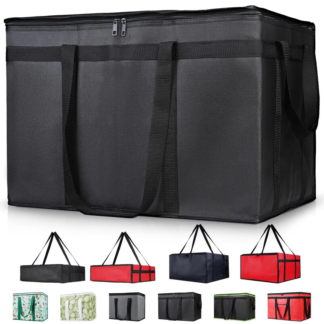 Insulated Food Delivery Bag, XXXL Insulated Reusable Grocery Cooler/Hot Bags, Tote Bag for Shopping/Travel/Doordash, Catering Bag Doordash 22x14x13, Black, 1-Pack (3X-Large)