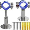 2PCS 304 Stainless Steel Wall Mount Ceiling Mount Pipe Supports, Adjustable Pipe Strap Clamp with screws for OD Pipe 45-48mm, Adjustable Height 50-100mm