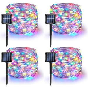 Dazzle Bright 4 Pack Solar String Lights Outdoor, Total 160FT 480LED Solar Powered Waterproof Fairy Lights 8 Modes, Silver Wire Lights for Christmas Patio Party Tree Yard Decoration (Multi Color)