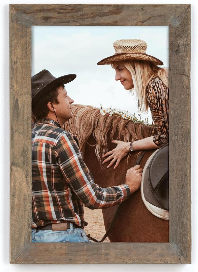 Rustic Picture Frame 11x17, 100% Reclaimed Wood Frame with Tempered Glass, Farmhouse Style Photo Frame 11''x17'' Distressed & Vintage Looking Wall Decor Gallery Frame Set Mounting or Table Display