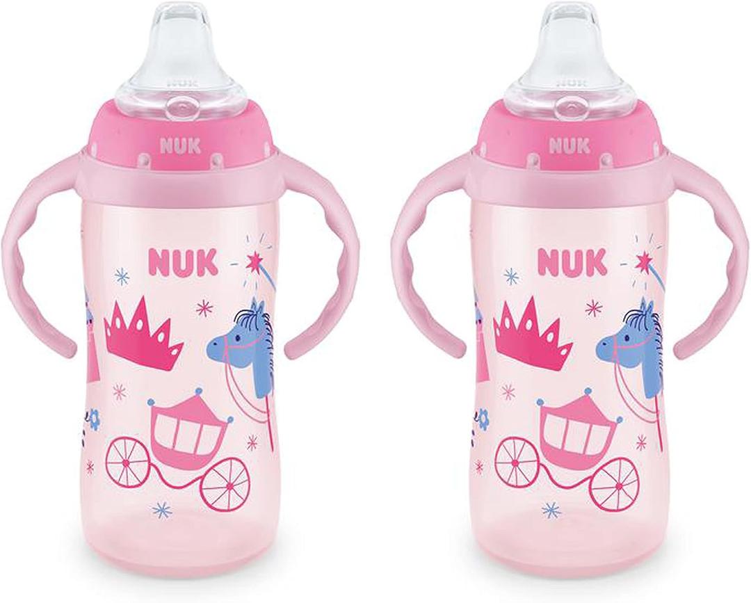 NUK Learner Cup, 10 oz, 8+ Months, 2 Count  BPA Free, Spill Proof Sippy Cup (Pink Kingdom)