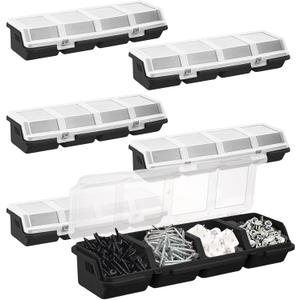 3Pcs Screw Organizers Storage Bins with Lids, Plastic Stackable Hardware Organizer Box for Garage Nails Craft Tool Organizing, Tool Cart Cabinet Workbench Drawers (Black)