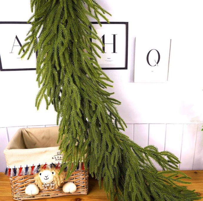 Pine Garland Realistic Christmas DeluXe Norfolk Pine Garlands Artificial Greenery FauX Norfolk Garland Garlan Pine, 2 Pcs, 60''