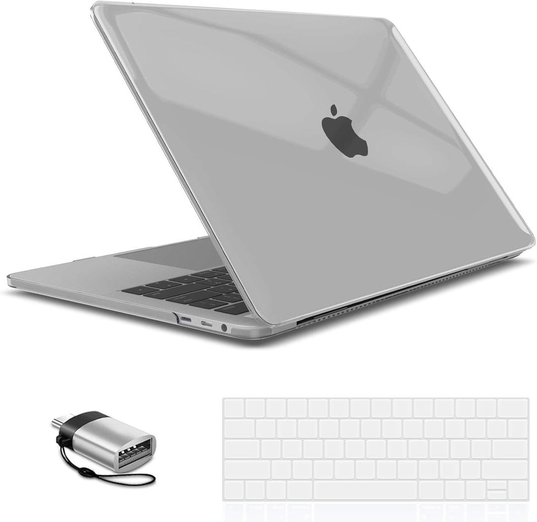 IBENZER Compatible with MacBook Pro 15 Inch Case 2019 2018 2017 2016 A1990 A1707, Hard Shell Case with Keyboard Cover & Type C Adapter for Mac Pro 15 Touch Bar, Crystal Clear, T15CYCL+1TC A