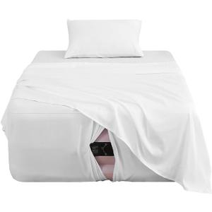 Extra Deep Pocket Twin Sheet Set for Air Mattress, 3 Piece Air Bed Sheets Set with 18-24 Inches Depth, Soft & Breathable Inflatable Bed Sheet Set with Flat Sheet, Fitted Sheet and Pillowcase, White