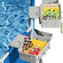 2 Pack Ground Pool Basket with Pool Cup Holder - XL Pool Side Storage Basket for Drinks and Gear, Fits 3" Rails, Intex/Bestway Pool Accessories Compatible Pool Essentials (2, Gray)